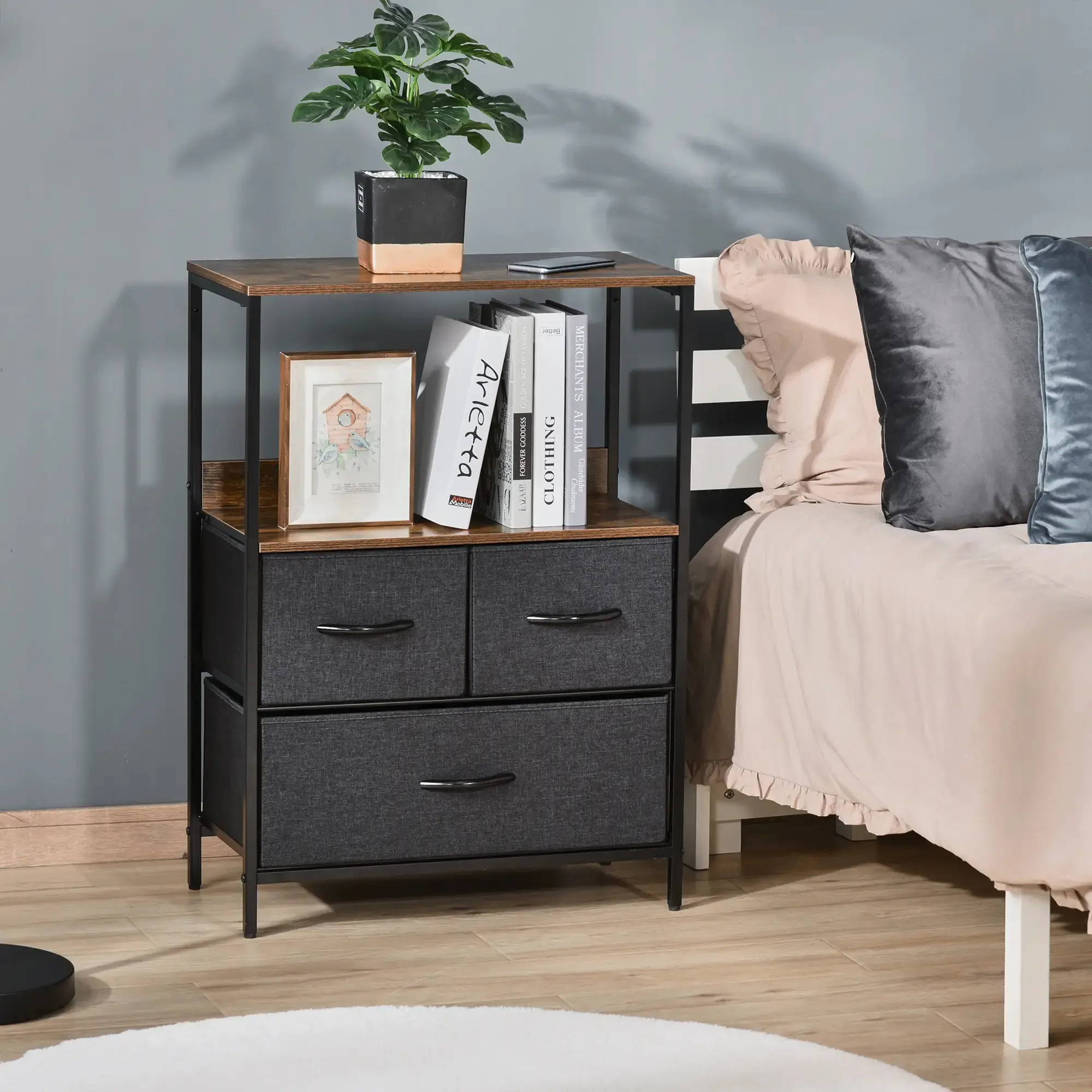 Etajera-comoda Homcom 831-398 (Rustic Brown/Dark Grey) - 7