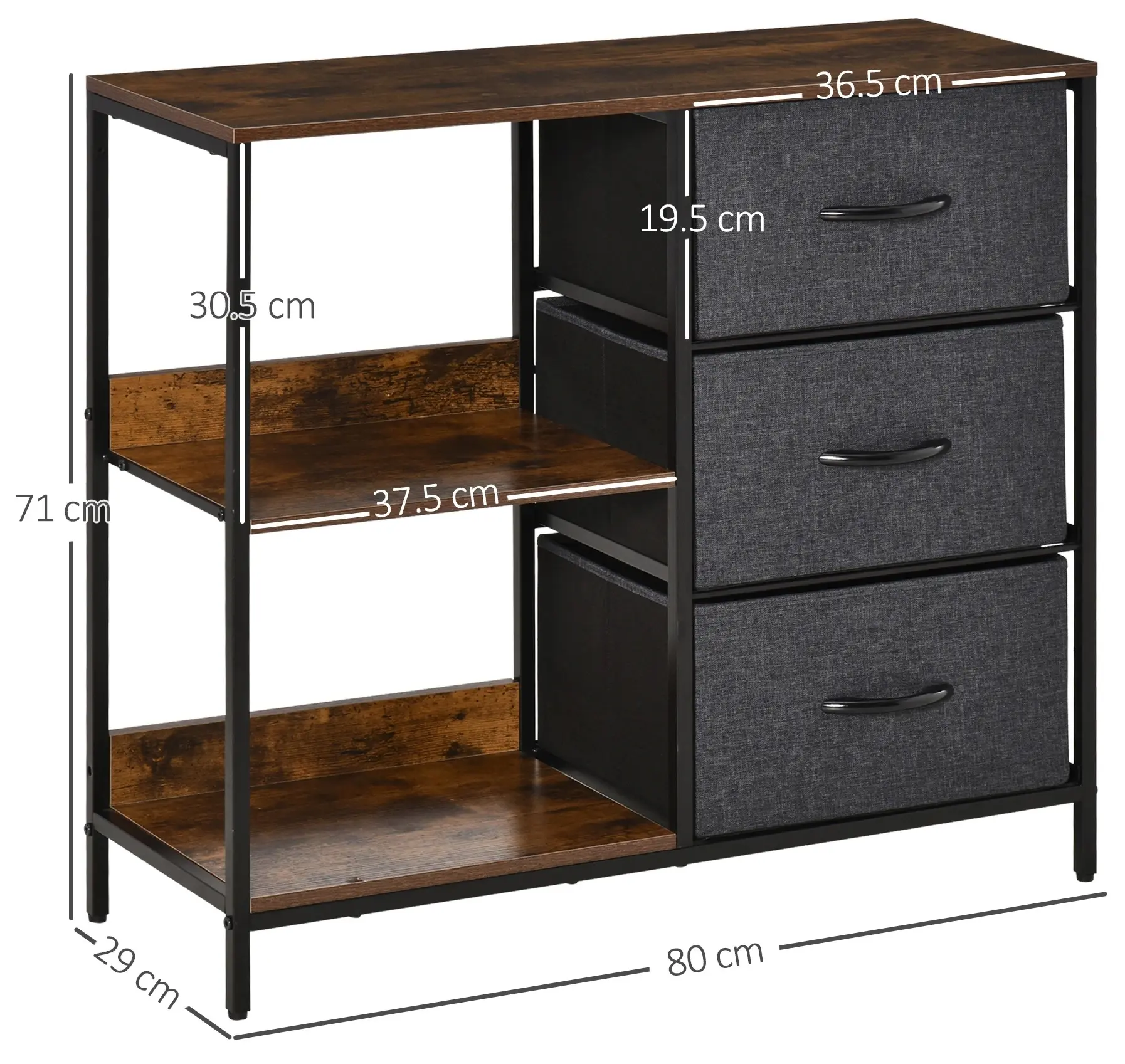 Etajera-comoda Homcom 831-407CG (Rustic Brown/Dark Grey) - 4