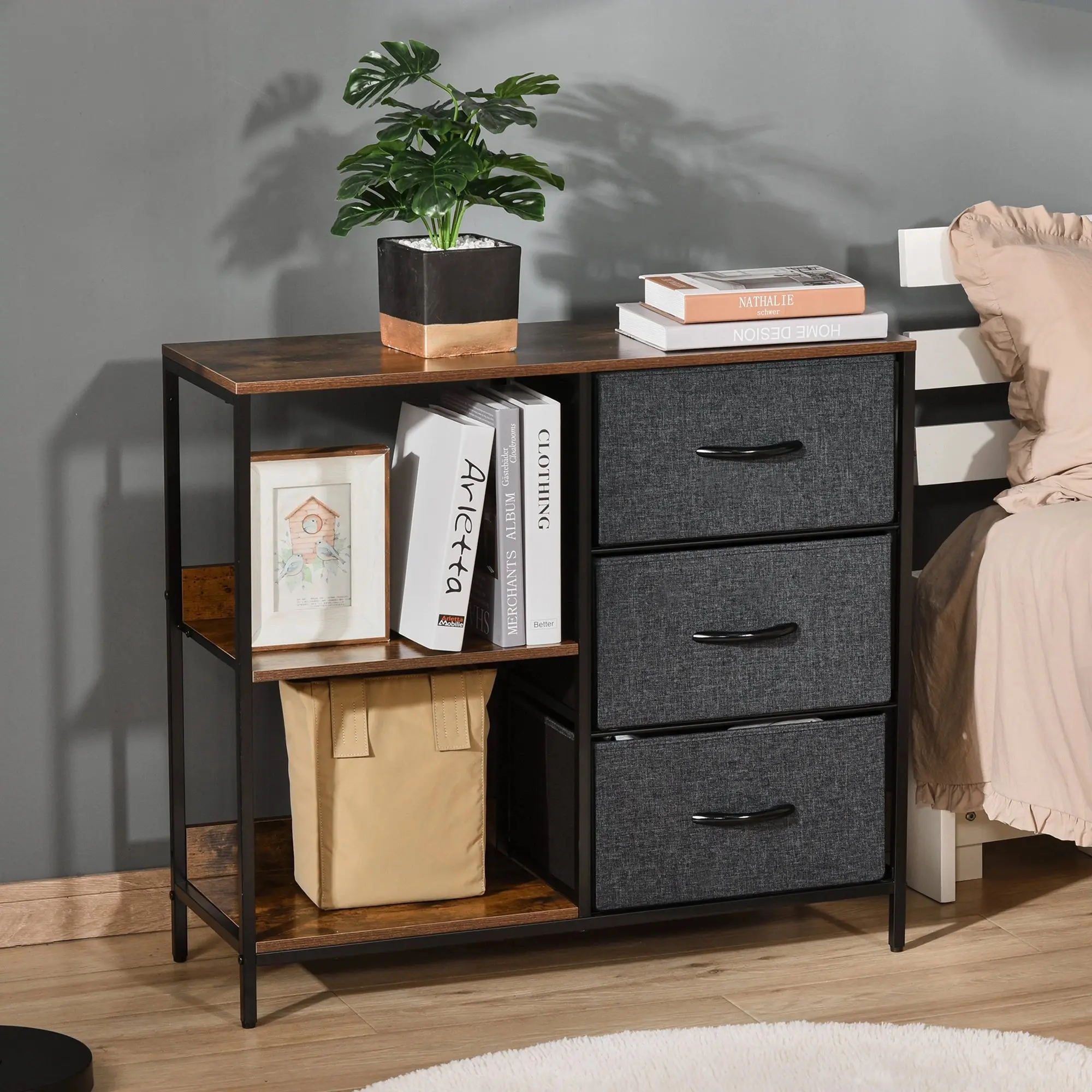 Etajera-comoda Homcom 831-407CG (Rustic Brown/Dark Grey) - 7