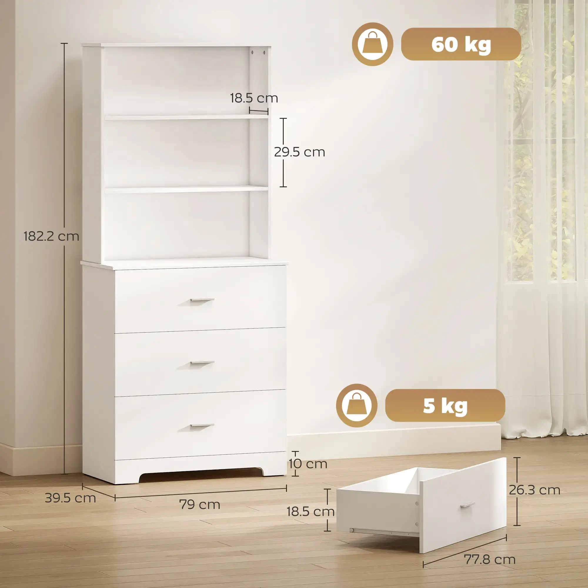 Etajera cu sertare Homcom 836-641V00WT (White) - 4