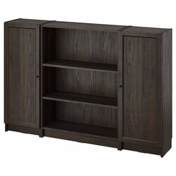 Biblioteca Ikea Billy/Oxberg cu usi 160x106 (Maro Inchis Aspect Stejar) Thumb