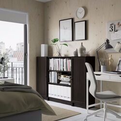 Книжный комод Ikea Billy/Oxberg с дверцами 160x106 (Имитация Темно-коричневого Дуба)