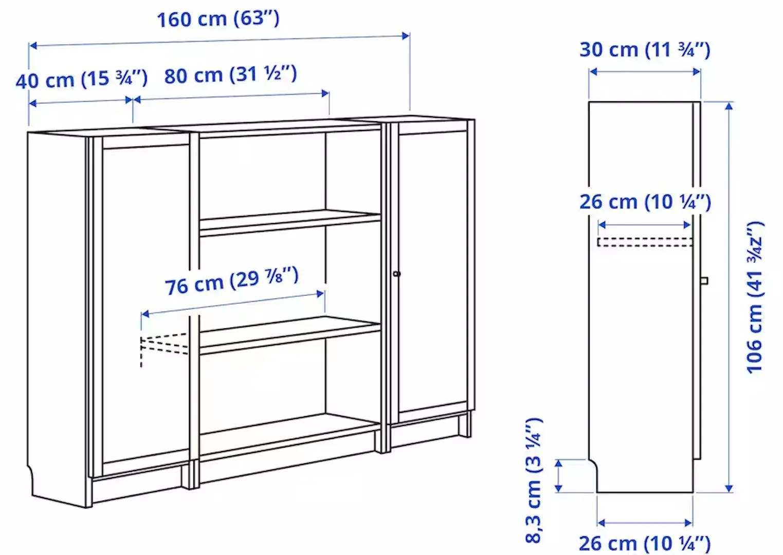 Biblioteca Ikea Billy/Oxberg cu usi 160x106 (Maro Inchis Aspect Stejar)
