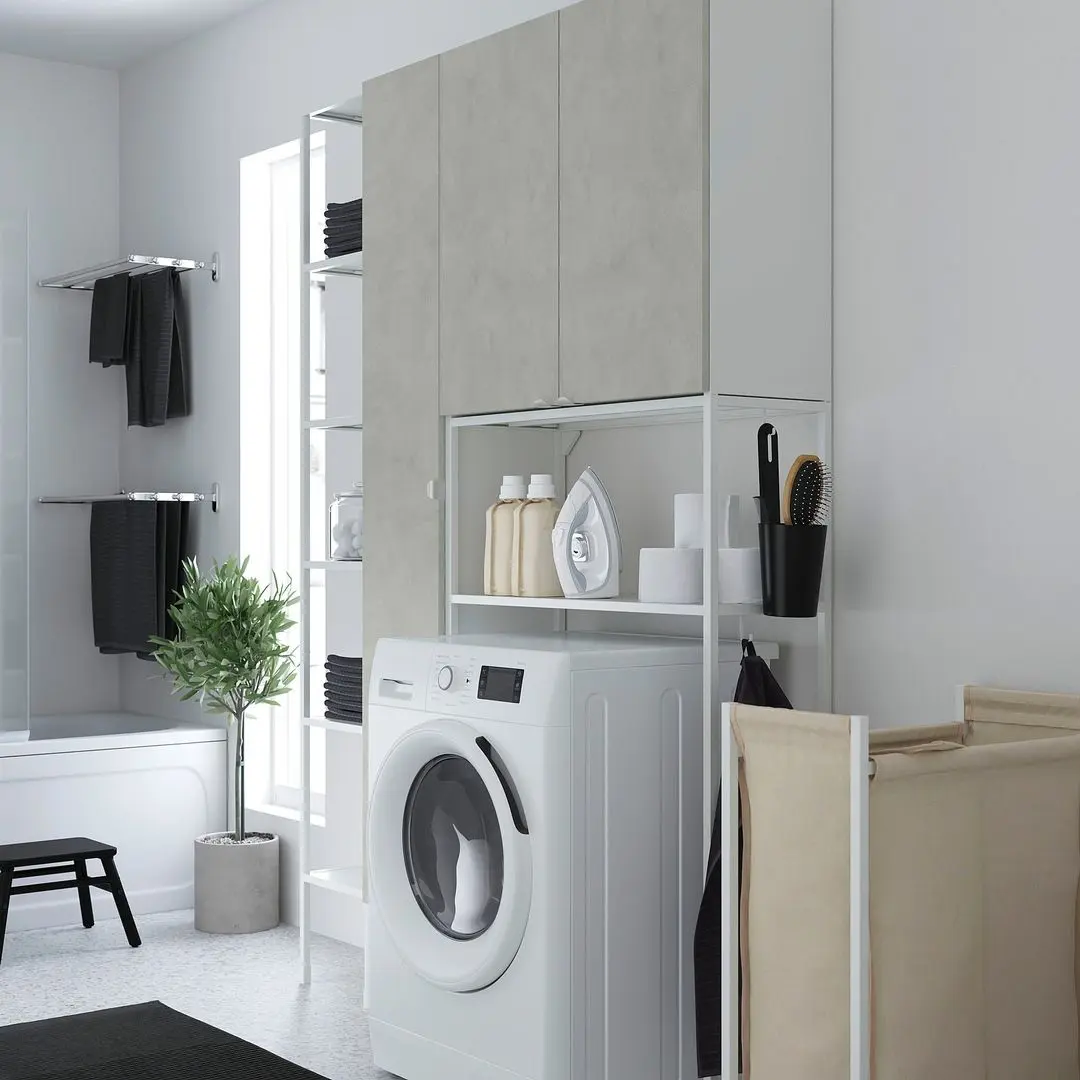 Sistem depozitare Ikea Enhet 140x32x204 (Alb/Aspect Beton) - 2