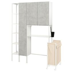 Sistem depozitare Ikea Enhet 140x32x204 (Alb/Aspect Beton)