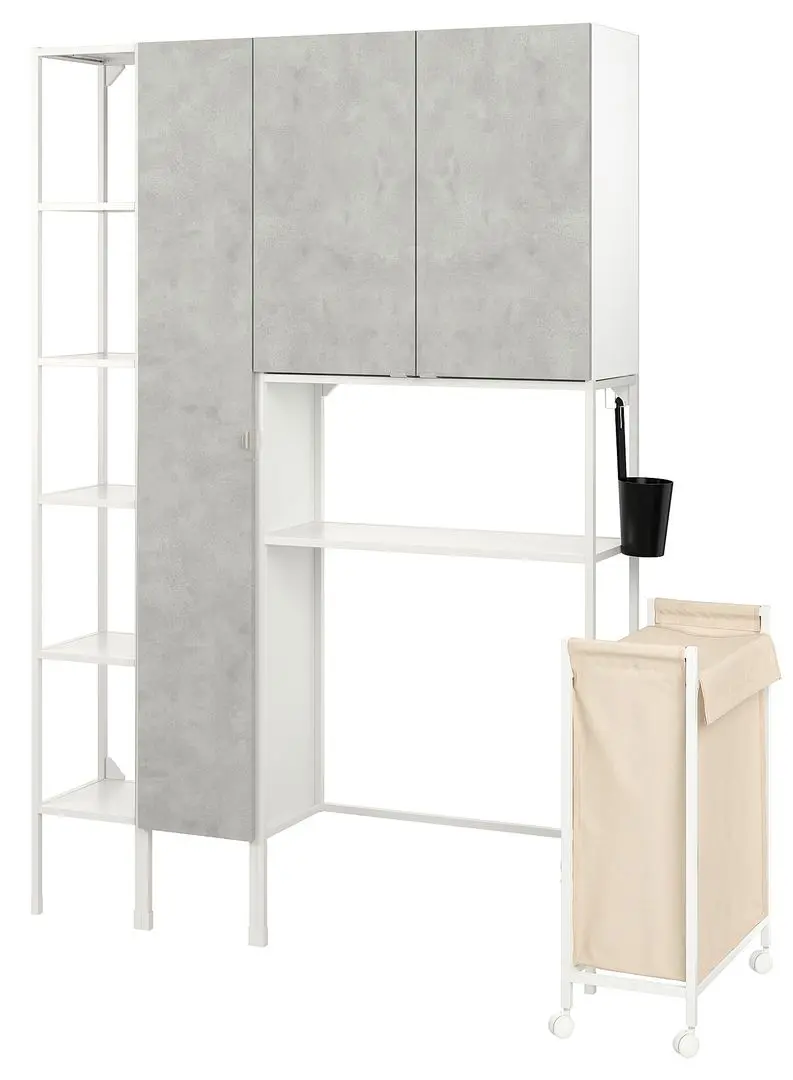 Sistem depozitare Ikea Enhet 140x32x204 (Alb/Aspect Beton)