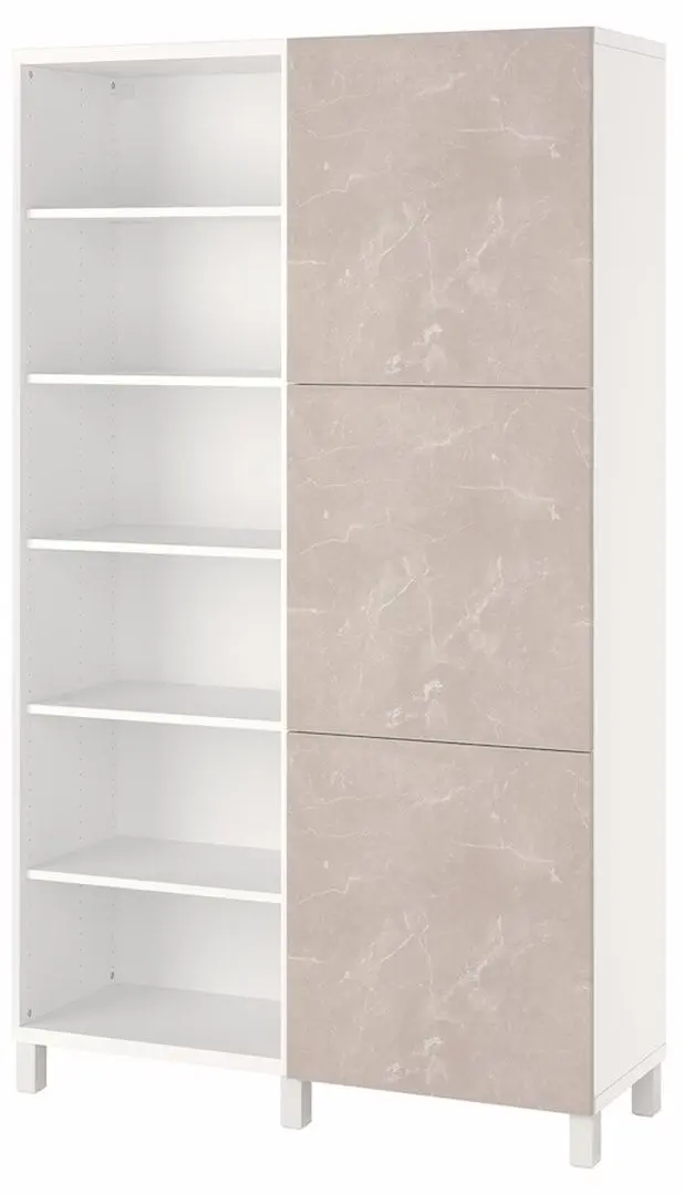 Etajera Ikea Besta/Bergsviken cu usi 120x42x202 (Alb/Bej/Aspect Marmura)