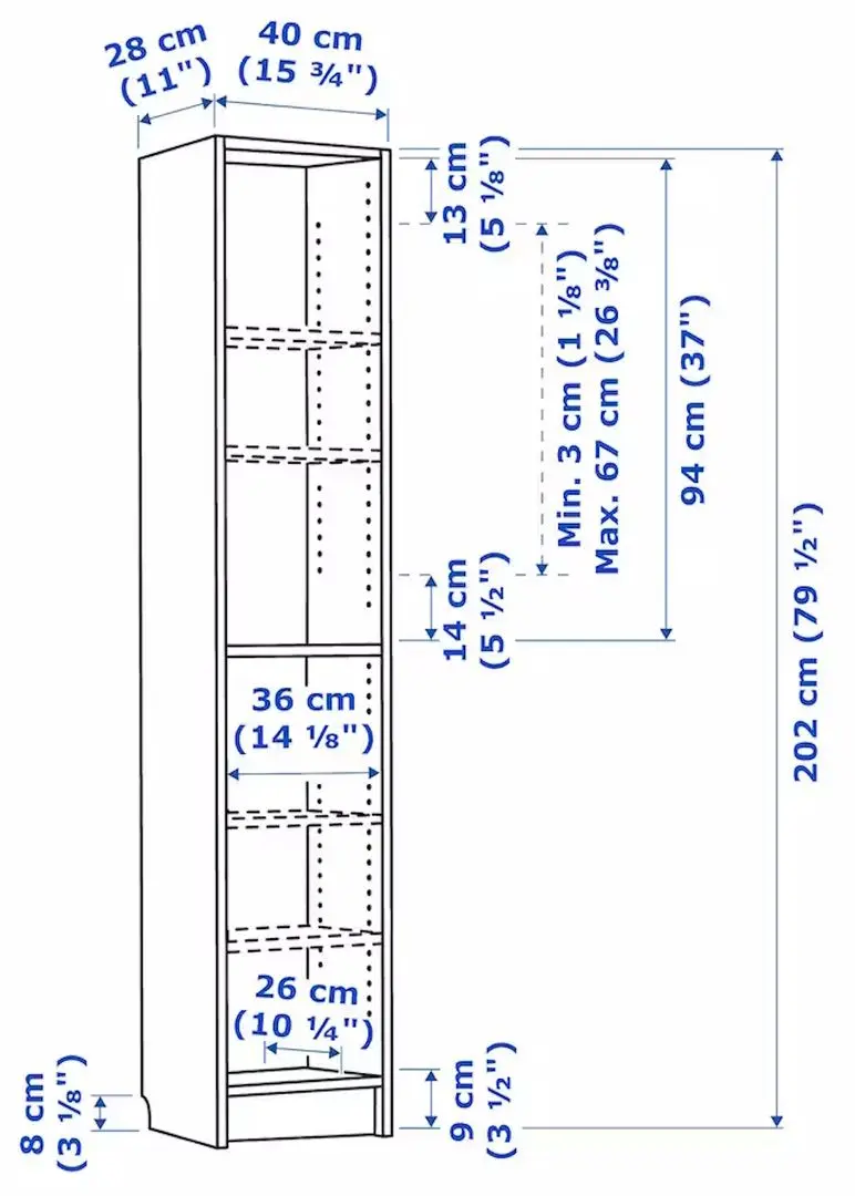 Etajera Ikea Billy 40x28x202 (Negru Aspect Stejar)