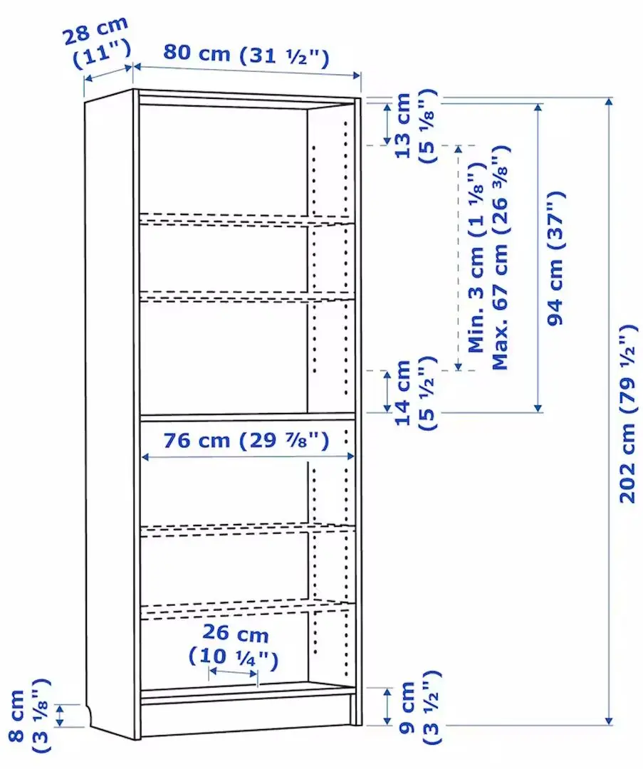 Etajera Ikea Billy 80x28x202 (Negru Aspect Stejar)