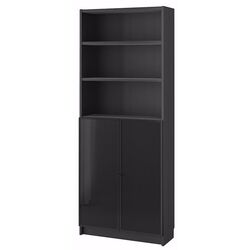 Etajera Ikea Billy/Hogbo cu usi sticla 80x30x202 (Negru Aspect Stejar) Thumb