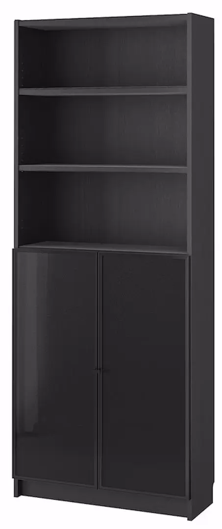 Etajera Ikea Billy/Hogbo cu usi sticla 80x30x202 (Negru Aspect Stejar)