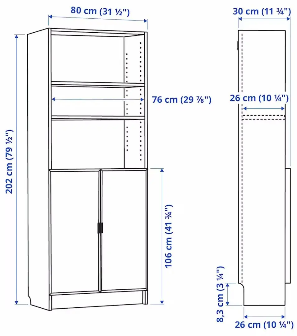 Etajera Ikea Billy/Hogbo cu usi sticla 80x30x202 (Negru Aspect Stejar)