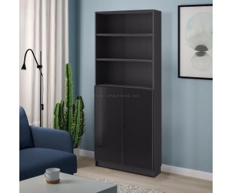 Стеллаж Ikea Billy/Hogbo стеклянные дверцы 80x30x202 (Имитация Черного Дуба)