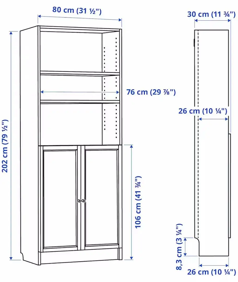Etajera Ikea Billy/Oxberg cu usi 80x30x202 (Negru Aspect Stejar)
