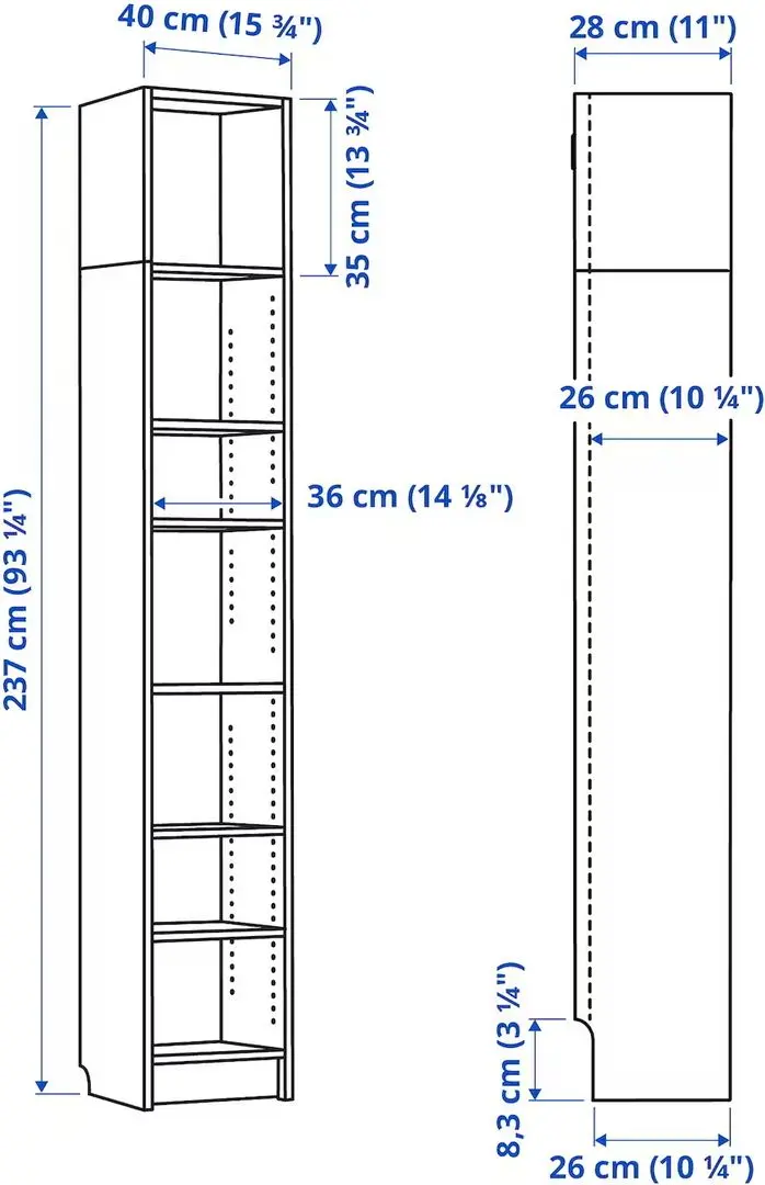 Etajeră Ikea Billy cu unitate extens superioara 40x28x237 (Maro inchis Aspect Stejar)