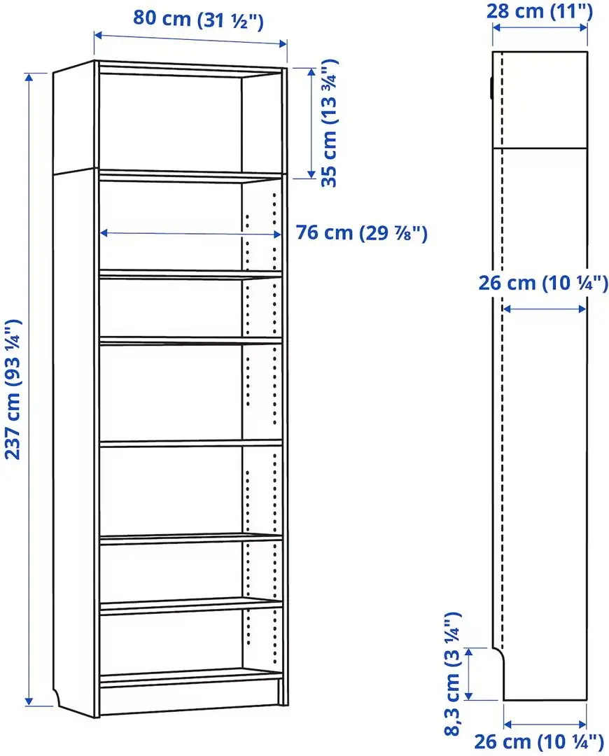 Etajeră Ikea Billy cu unitate extens superioara 80x28x237 (Maro inchis Aspect Stejar)