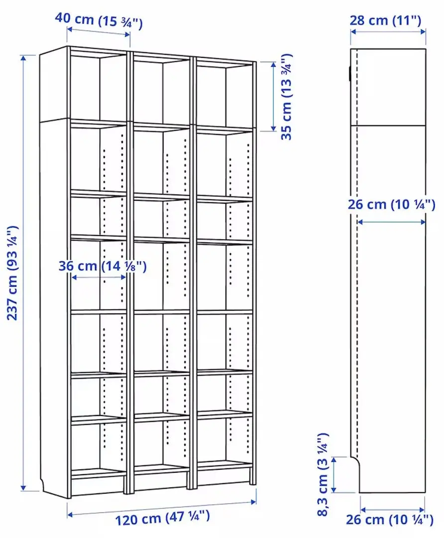 Etajera Ikea Billy cu unitati suplimentare 120x28x237 (Negru Aspect Stejar)