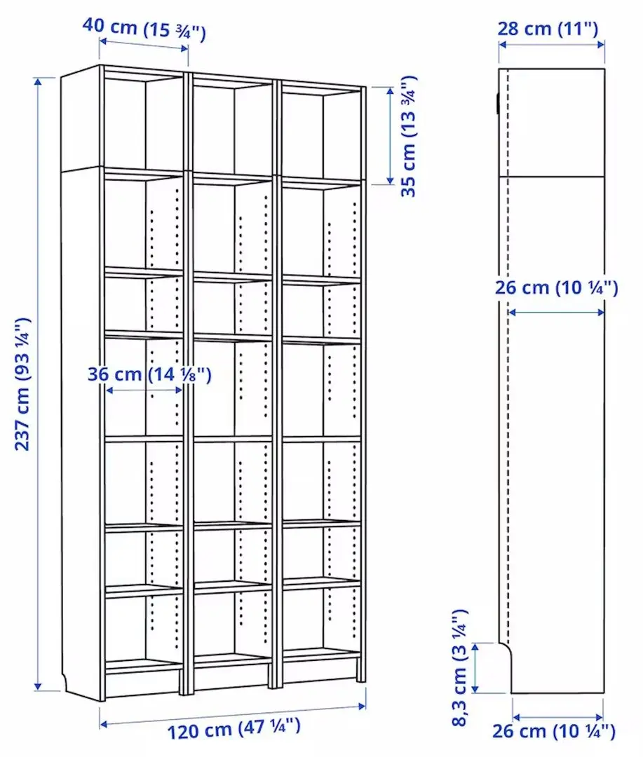 Etajera Ikea Billy cu unitati suplimentare 120x28x237 (Maro Inchis Aspect Stejar)