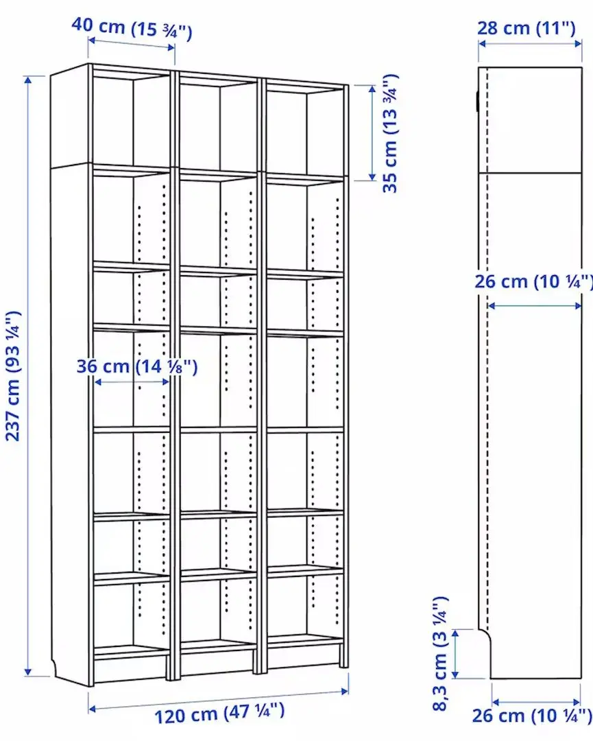 Etajera Ikea Billy cu unitati suplimentare 120x28x237 (Aspect Stejar)