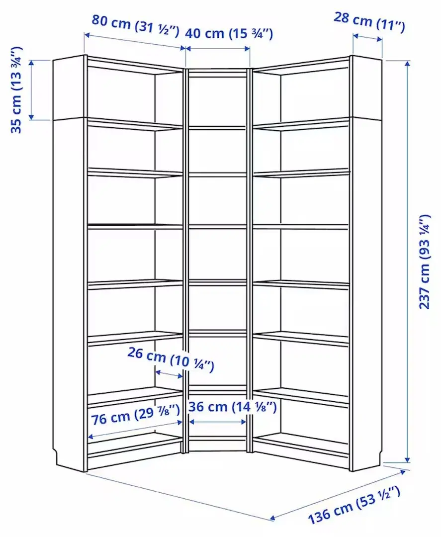 Etajera Ikea Billy colt/unitati suplimentare 136/136x28x237 (Negru Aspect Stejar)