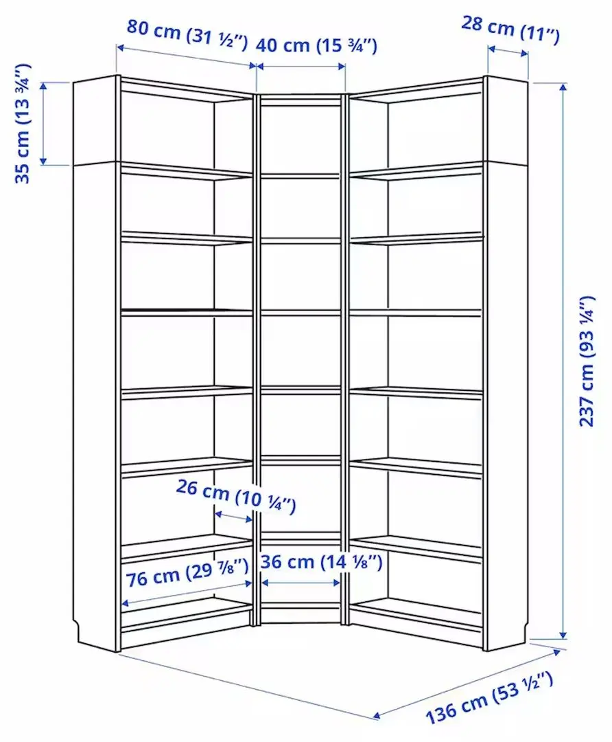 Etajera Ikea Billy colt/unitati suplimentare 136/136x28x237 (Aspect Stejar)