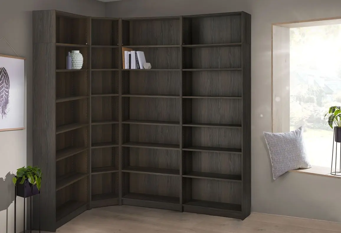 Стеллаж Ikea Billy угловой/верхние полки 215/135x28x237 (Имитация Тёмно-коричневого Дуба)