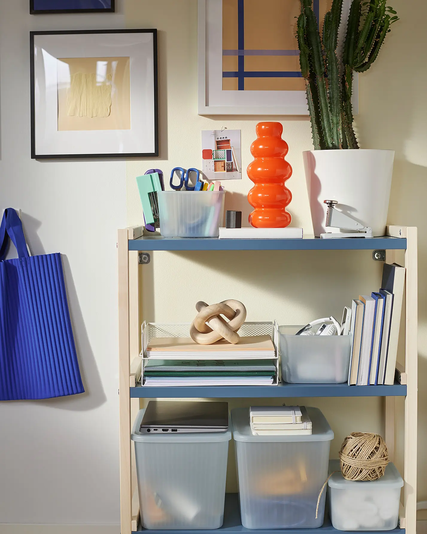 Стеллаж Ikea Ekenabben 70x34x86 (Тополь/Синий) - 4