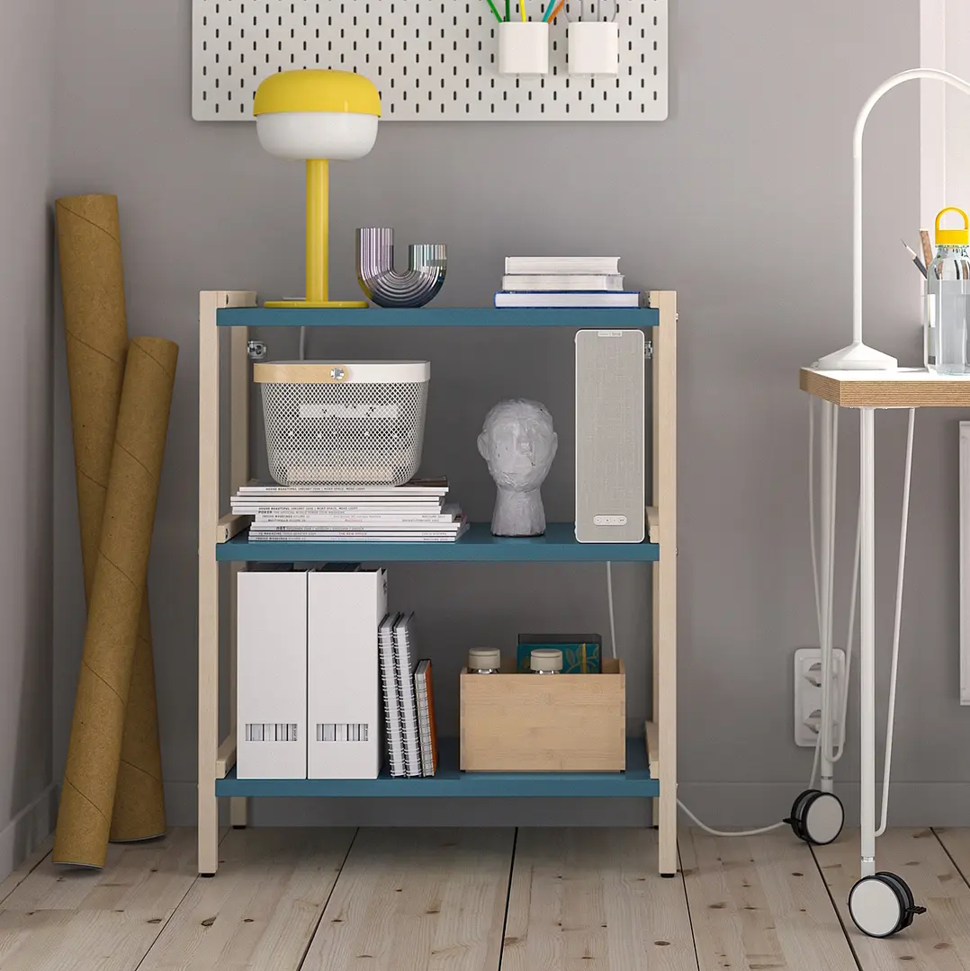 Стеллаж Ikea Ekenabben 70x34x86 (Тополь/Синий)