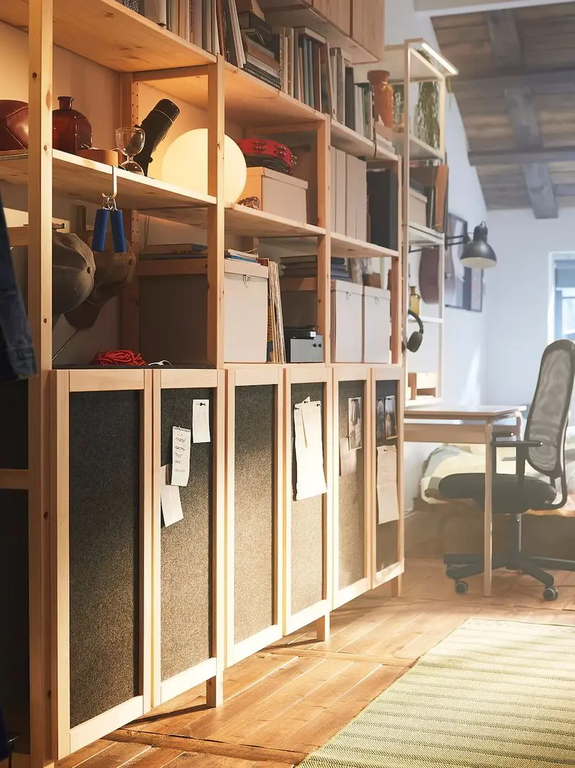 Etajera Ikea Ivar cu 2 usi/raft/fetru 89x30x179 (Pin/Grafit)