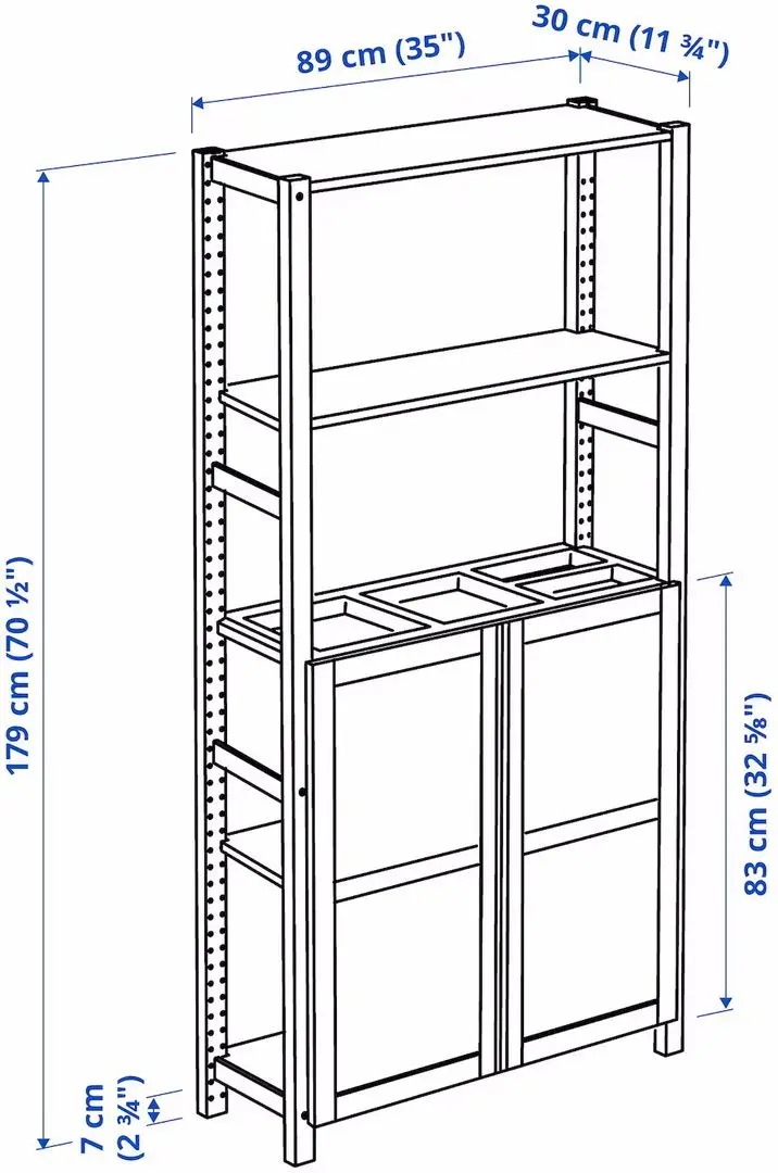 Etajera Ikea Ivar cu 2 usi/raft/fetru 89x30x179 (Pin/Grafit)