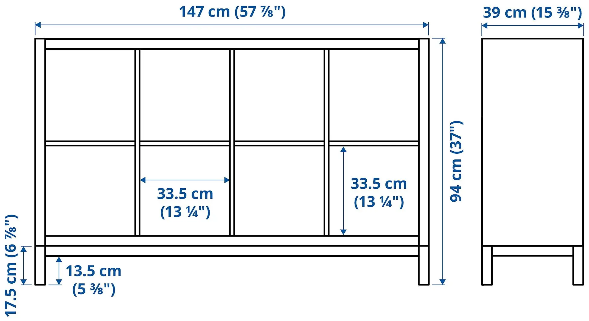 Etajera Ikea Kallax 2 usi/2 organizatoare 147x94 (Alb)