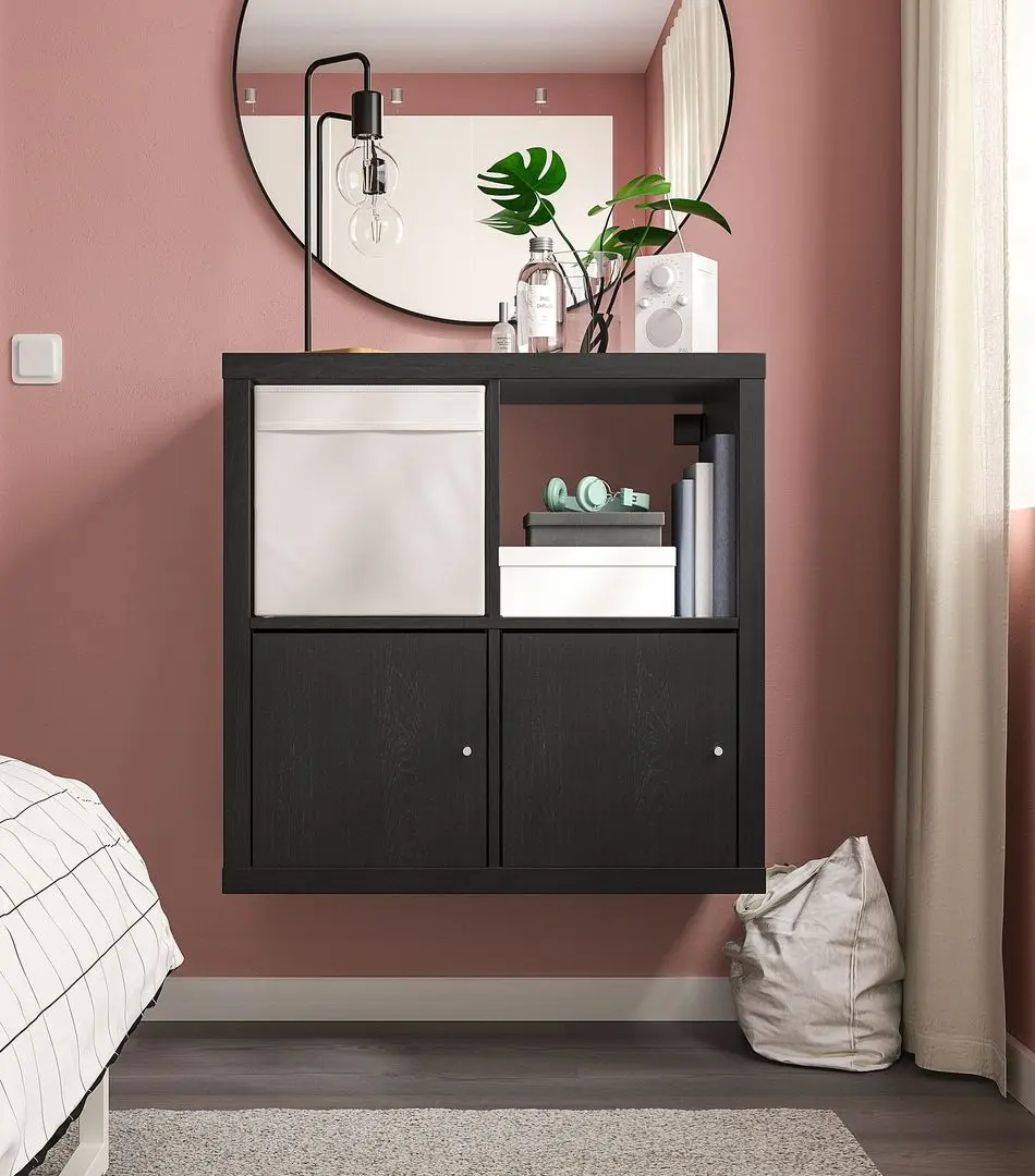 Стеллаж Ikea Kallax 2 дверцы 77x77 (Черно-коричневый)