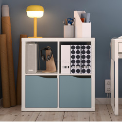 Стеллаж Ikea Kallax 2двери 77x77 (Белый/Светло-серо-голубой)