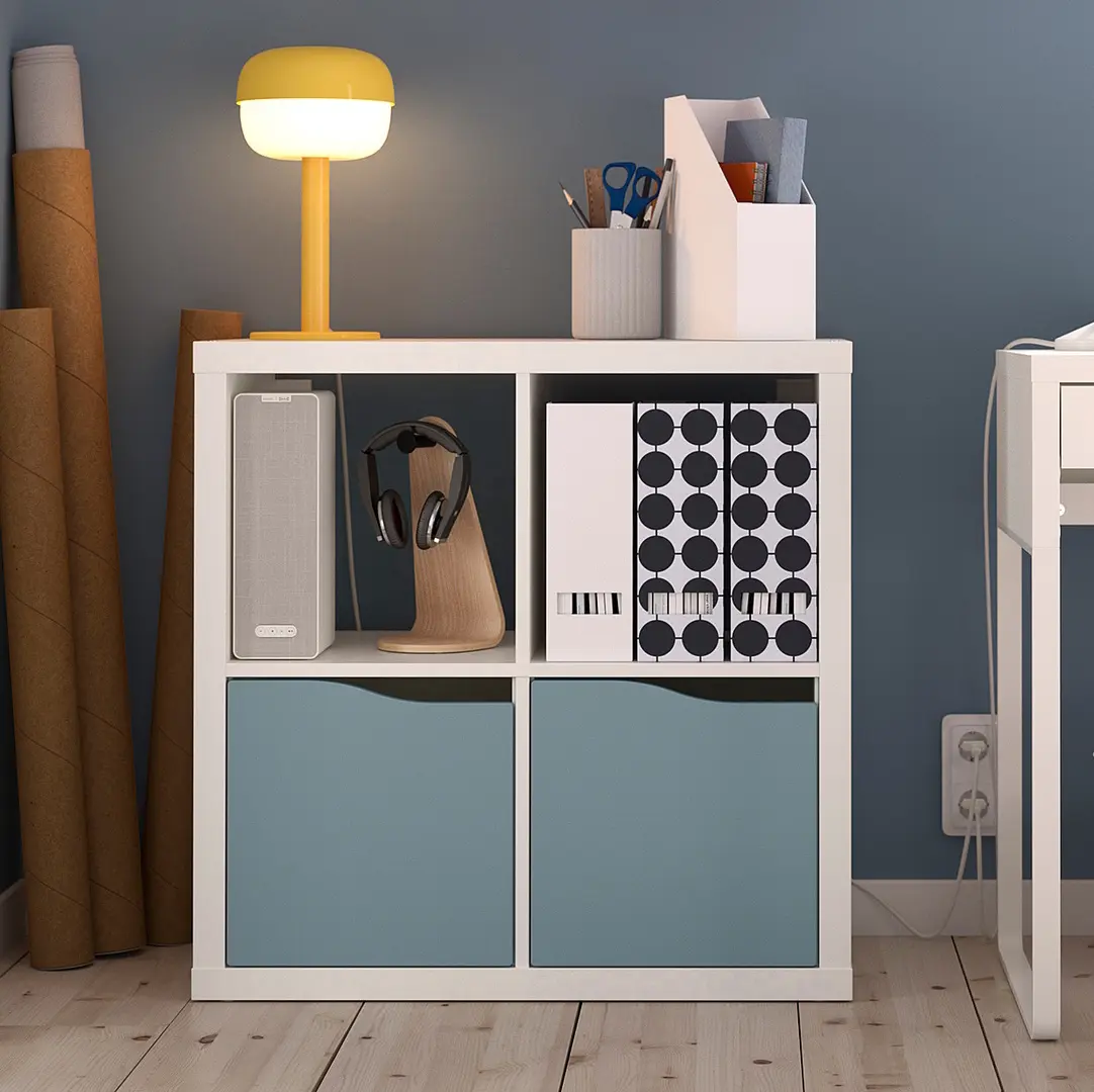 Стеллаж Ikea Kallax 2двери 77x77 (Белый/Светло-серо-голубой)