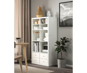 Стеллаж Ikea Kallax 4 ящика/2 вставки-полки 147x77 (Белый)