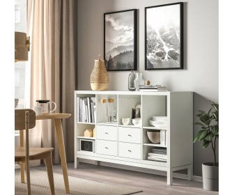 Стеллаж Ikea Kallax 4 ящика/2 вставки-полки 147x94 (Белый)