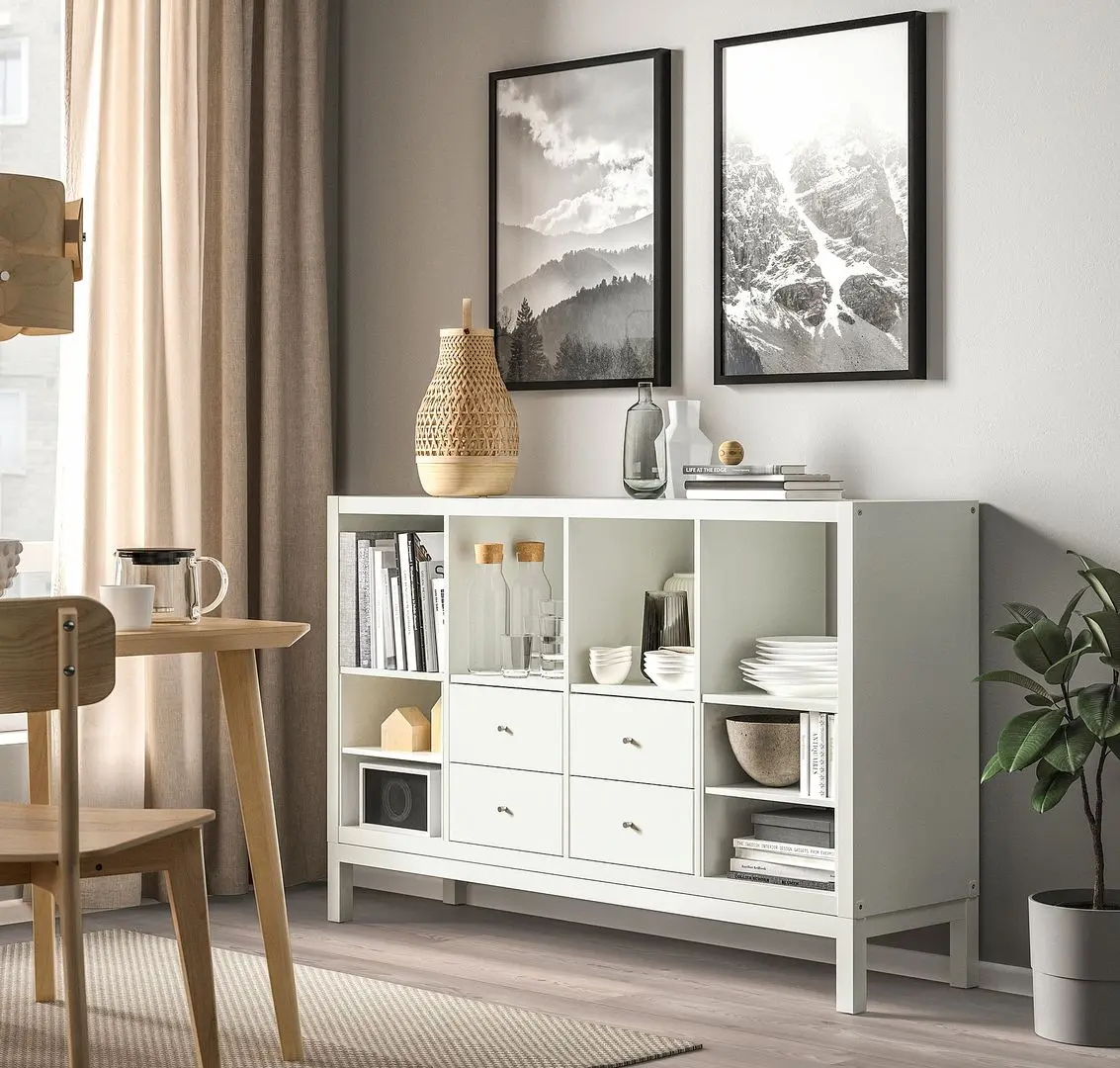 Etajera Ikea Kallax 4 sertare/2 organizatoare 147x94 (Alb)