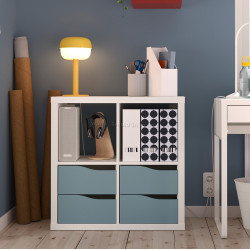 Стеллаж Ikea Kallax 4ящика 77x77 (Белый/Светло-серо-голубой)