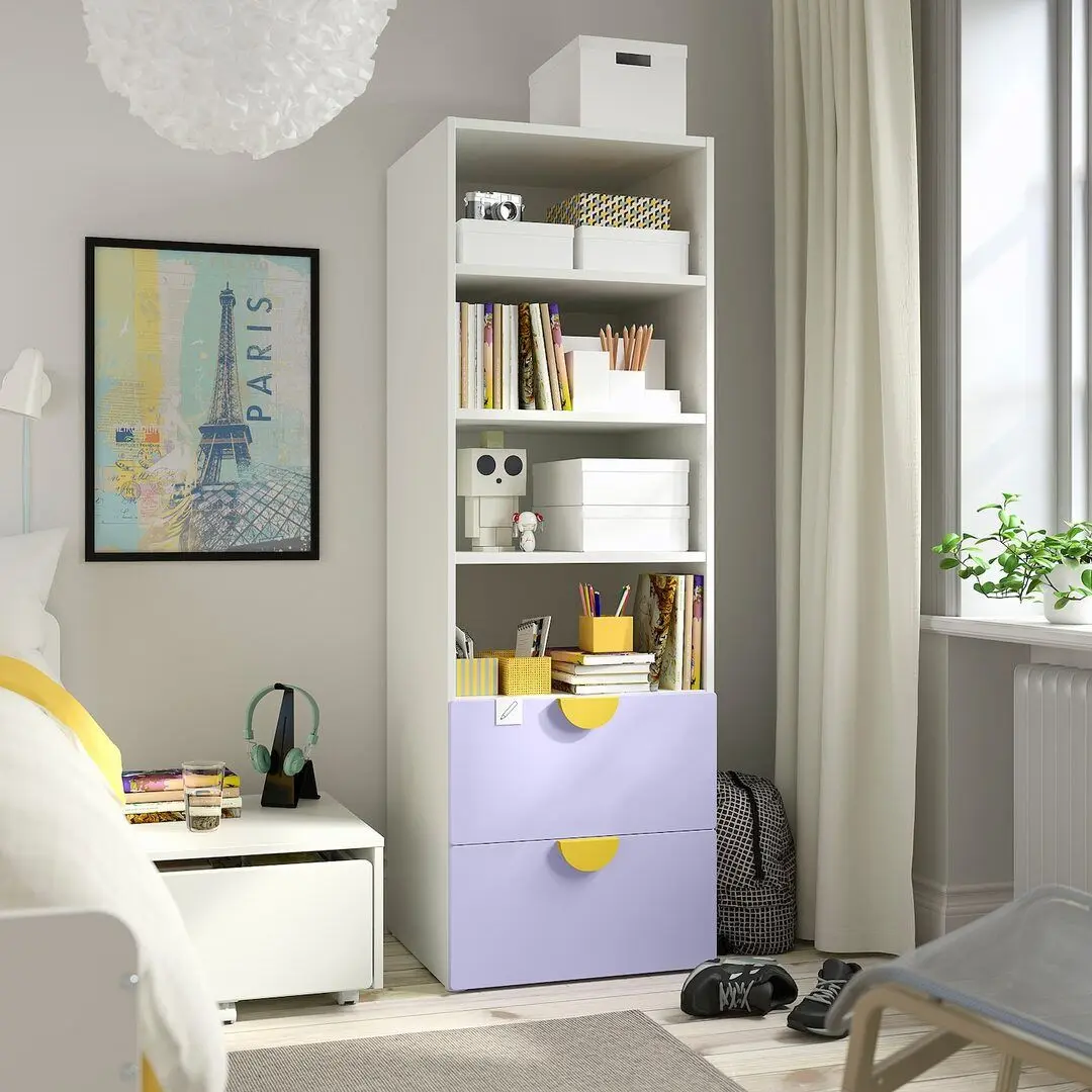 Etajera Ikea Smastad/Platsa 2 sertare/3 rafturi 60x57x181 (Alb/Lila Deschis)