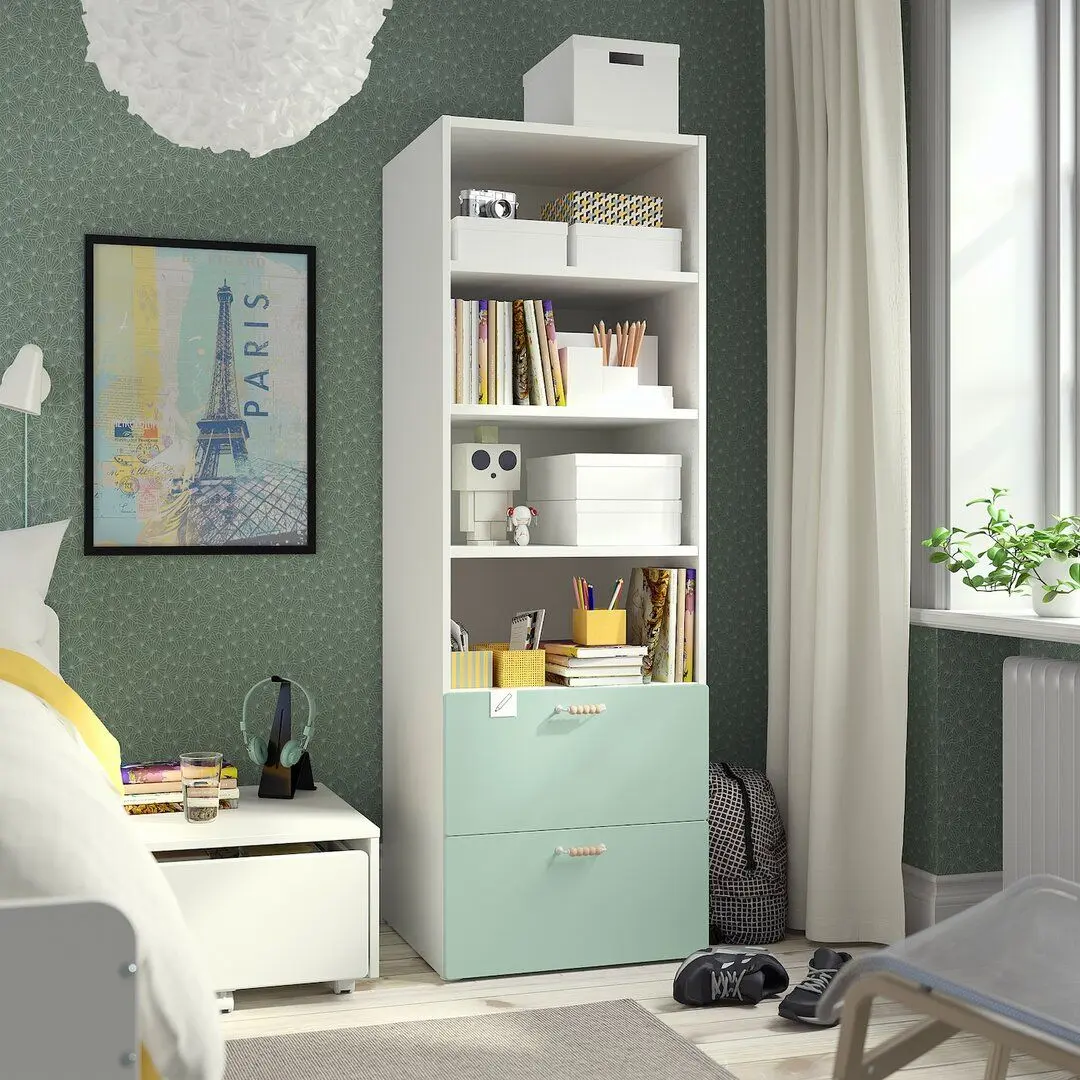 Etajera Ikea Smastad/Platsa 2 sertare/3 rafturi 60x57x181 (Alb/Verde Deschis)