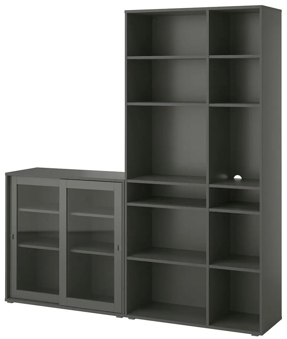 Etajera Ikea Vihals usi sticla 190x37x200 (Gri-inchis)