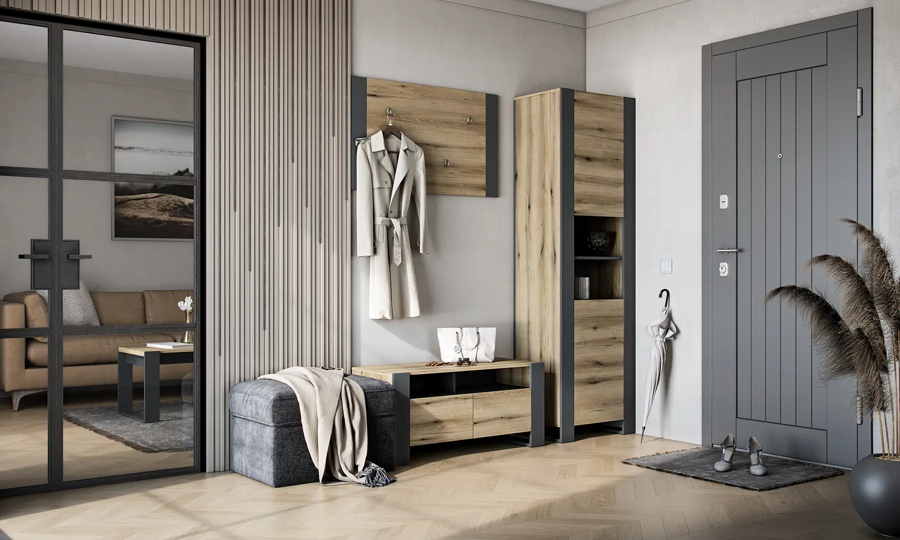 Etajera Magnusplus Combo CO8 79.6x200x42.1 (Graphite/Evoke Coast Oak)