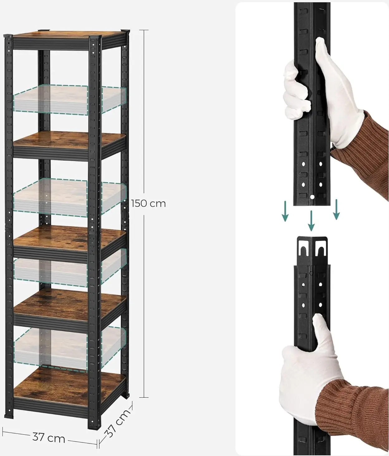 Стеллаж Songmics GLR037B01 (Rustic Brown/Black) - 9