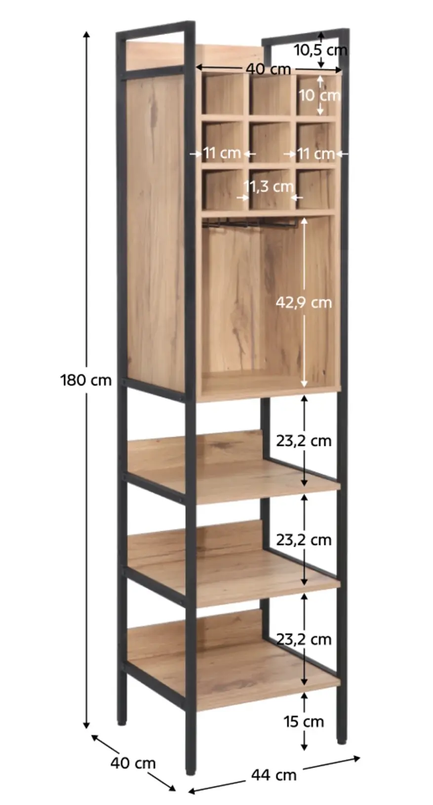 Etajera pentru sticle Tempo Kondela Vinpo (Oak/Black) - 7