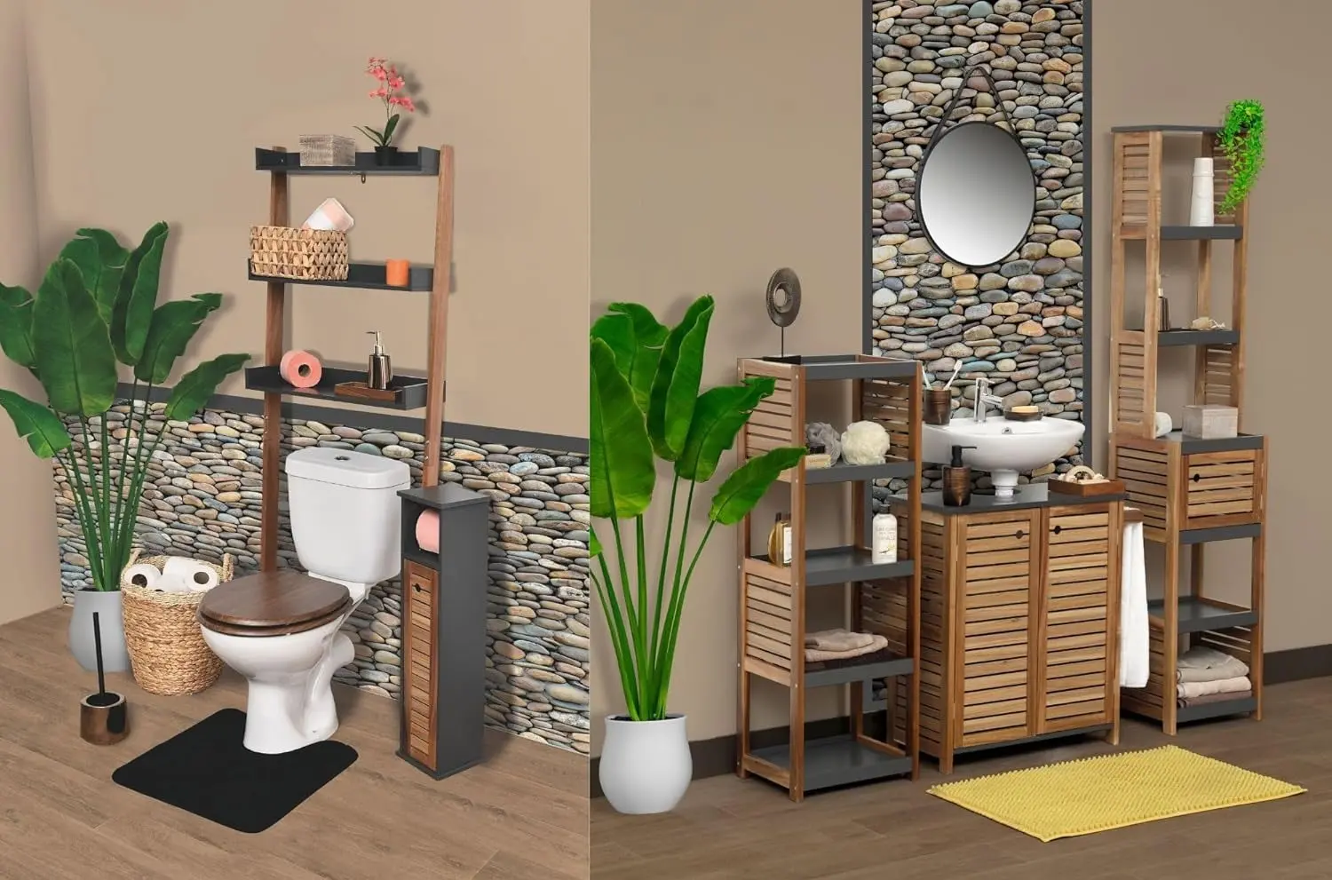 Etajera Tendance 52008 36.5x30x83cm (Black/Wood)