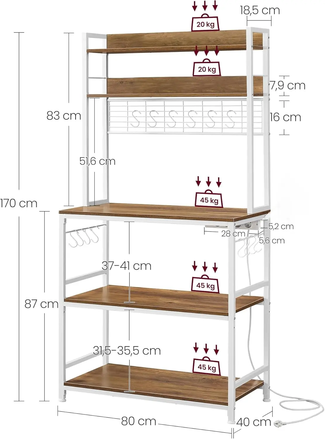 Стеллаж Vasagle KKS025W41EU (Walnut/White) - 9