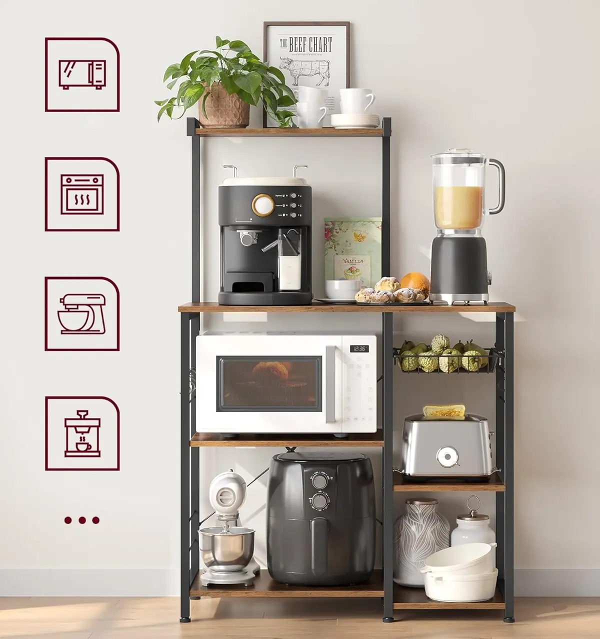 Стеллаж Vasagle KKS35X (Rustic Brown/Black) - 4