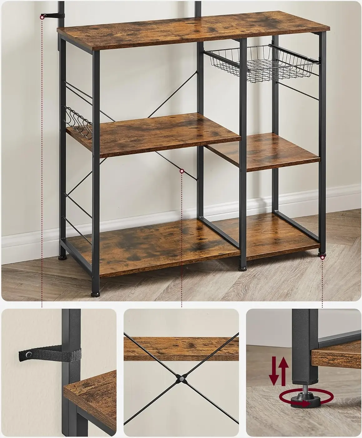 Стеллаж Vasagle KKS35X (Rustic Brown/Black) - 7