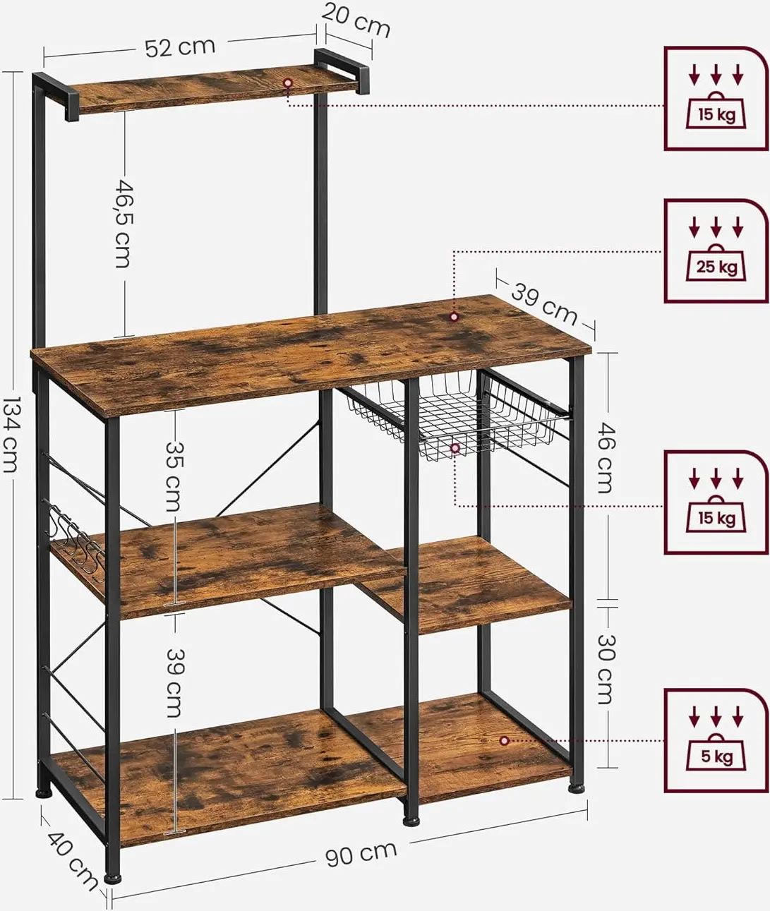 Стеллаж Vasagle KKS35X (Rustic Brown/Black) - 9