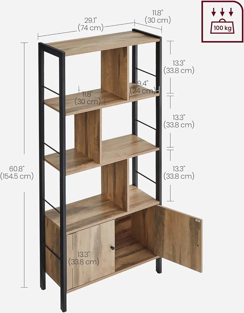Стеллаж Vasagle LBC022B50 (Toasted Oak/Black) - 6